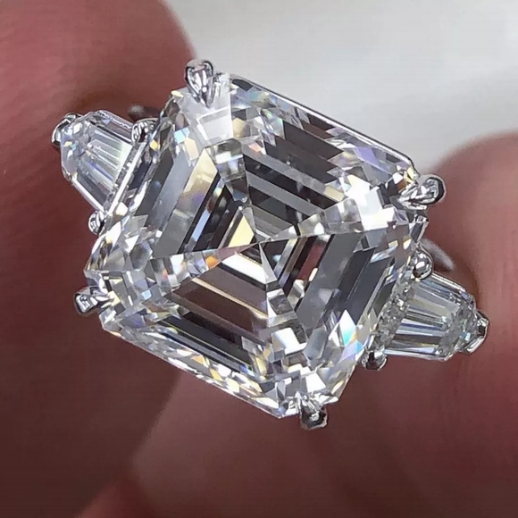 NEW Stunning 5 Ct Asscher Cut Three Stone Womens Engagement Wedding Band Ring 💍 - Picture 10 of 13